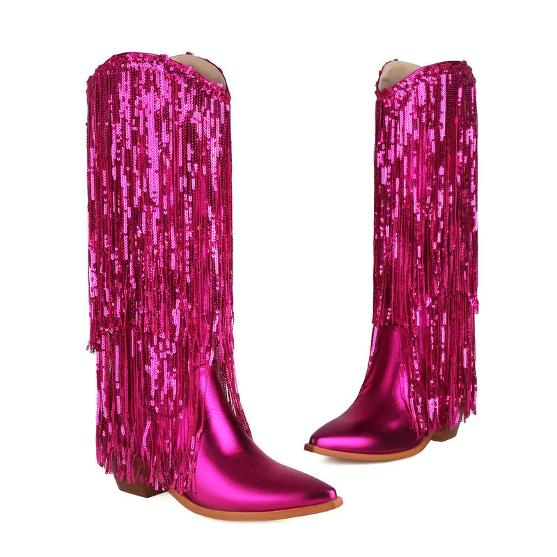 Ковбойские сапоги до колена с бахромой и блестками цвет в ассортименте
