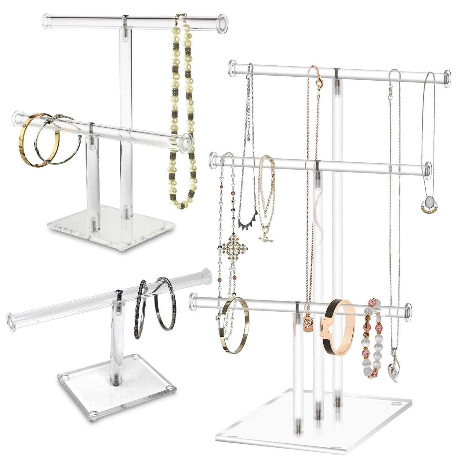 

1-3 Tier Tabletop Countertop Standing Acrylic Necklace Holder Display，Jewelry Display Bracelet Stand Hanging Jewelry Organizer