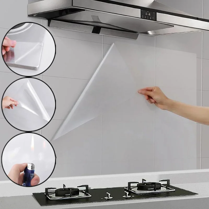 

1/3/5M Kitchen Transparent High Temperature and Oil Proof Wall Sticker Self Adhesive Film Covering Removable Protective Film