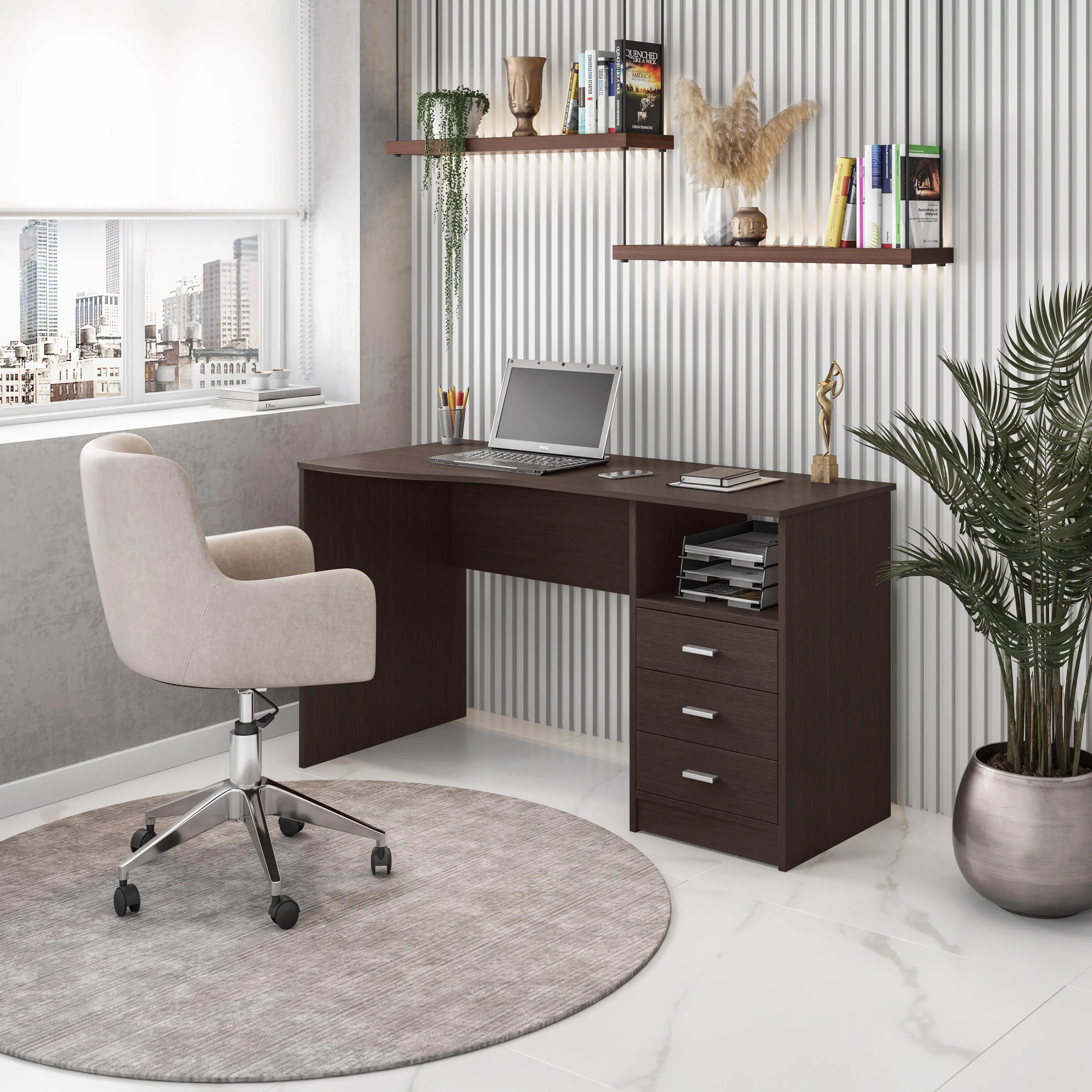

Wenge Classic Computer Desk with Ample Storage Drawers: Timeless Elegance for Your Workspace