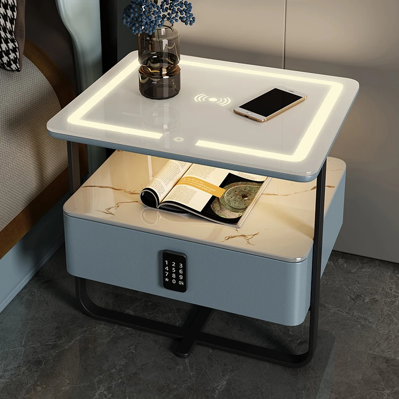 Nordic Bedroom Smart Bedside Table Wireless Charging Home Nightstands for Bedroom Furniture Modern Luxury Storage Side Cabinet
