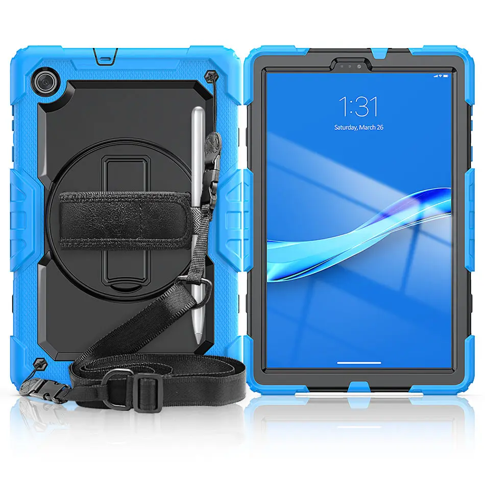 

360 Rotation Silicone Case for Lenovo Tab M10 FHD Plus TB-X606X TB-X606F Shockproof Cover with Shoulder Strap+Screen Protector