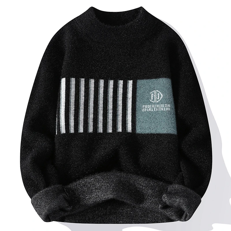 Autumn and Winter Men's Thickened Knits Korean Version of Pullover Pullover Sweater Bump Color Half High Neck Warm Top