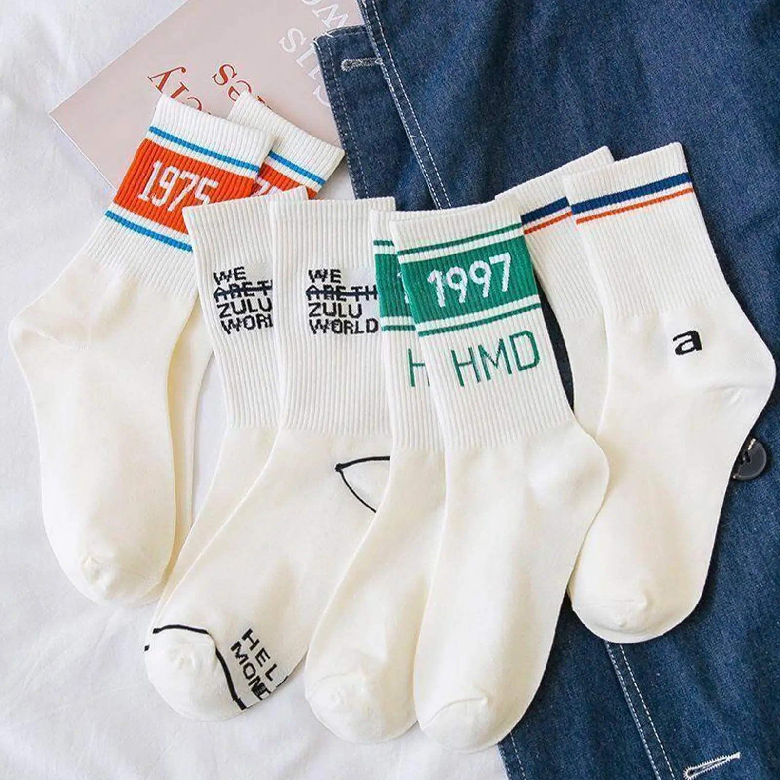 

1 Pair Harajuku Streetwear Letter Socks Women Men White Hip Hop Calcetines Socks Skateboard Tube Casual Breathable Middle S N0o2
