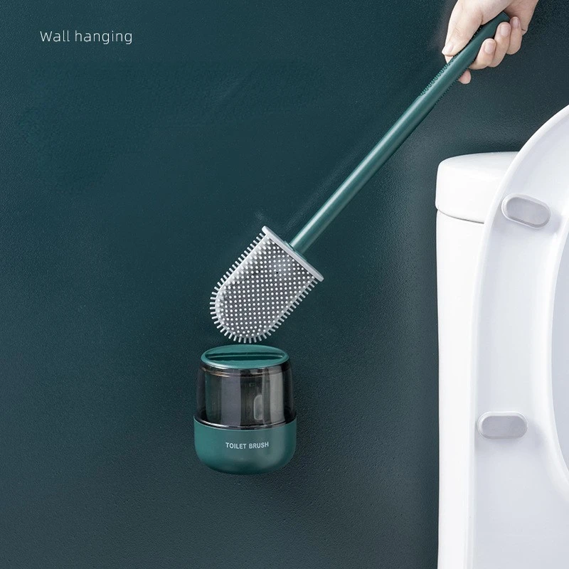 

Soft Silicone Head Toilet Brush With Holder Wall-mounted Practical Handle Bathroom Cleaner Durable WC Bathroom Accessories 1pc