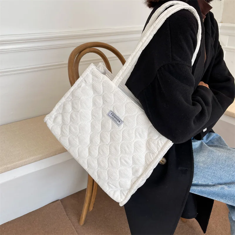 

Leisure Cotton Large Capacity Tote Wome Shoulder Bags Soft Lady Handbags Big Shopper Purses Warm Winter Sac 2022