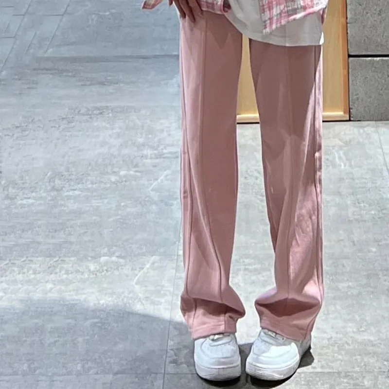 Women's Pink wide leg pants spring and autumn 2022 new high waist straight tube floor dragging casual sports pants