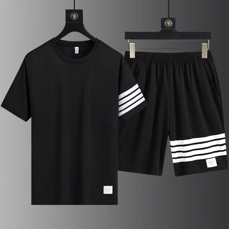 

Костюм спортивный мужской из футболки и шортов, свободный белый комплект из 2 предметов, Повседневная Уличная одежда, комплект с футболкой с рукавами в стиле оверсайз, на лето