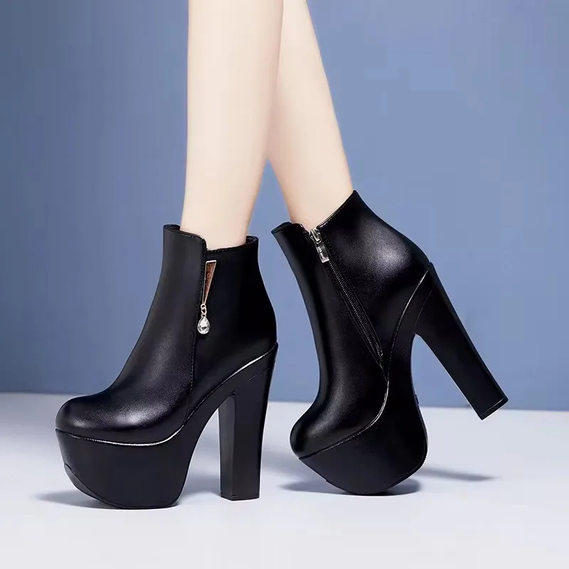 Женские короткие ботинки на платформе 15 см женские ботильоны высоком каблуке