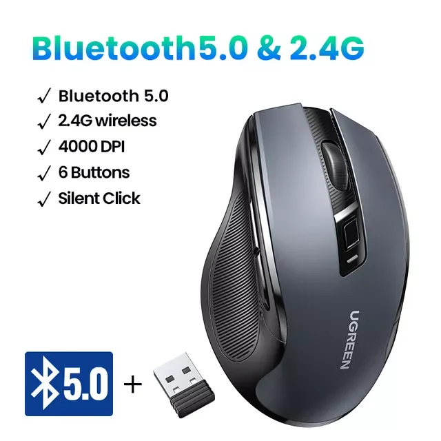 

Wireless Mouse Bluetooth 5.0 Mouse Ergonomic 4000 DPI Silent 6 Buttons For MacBook Tablet Laptop Mice Quiet 2.4G Mouse