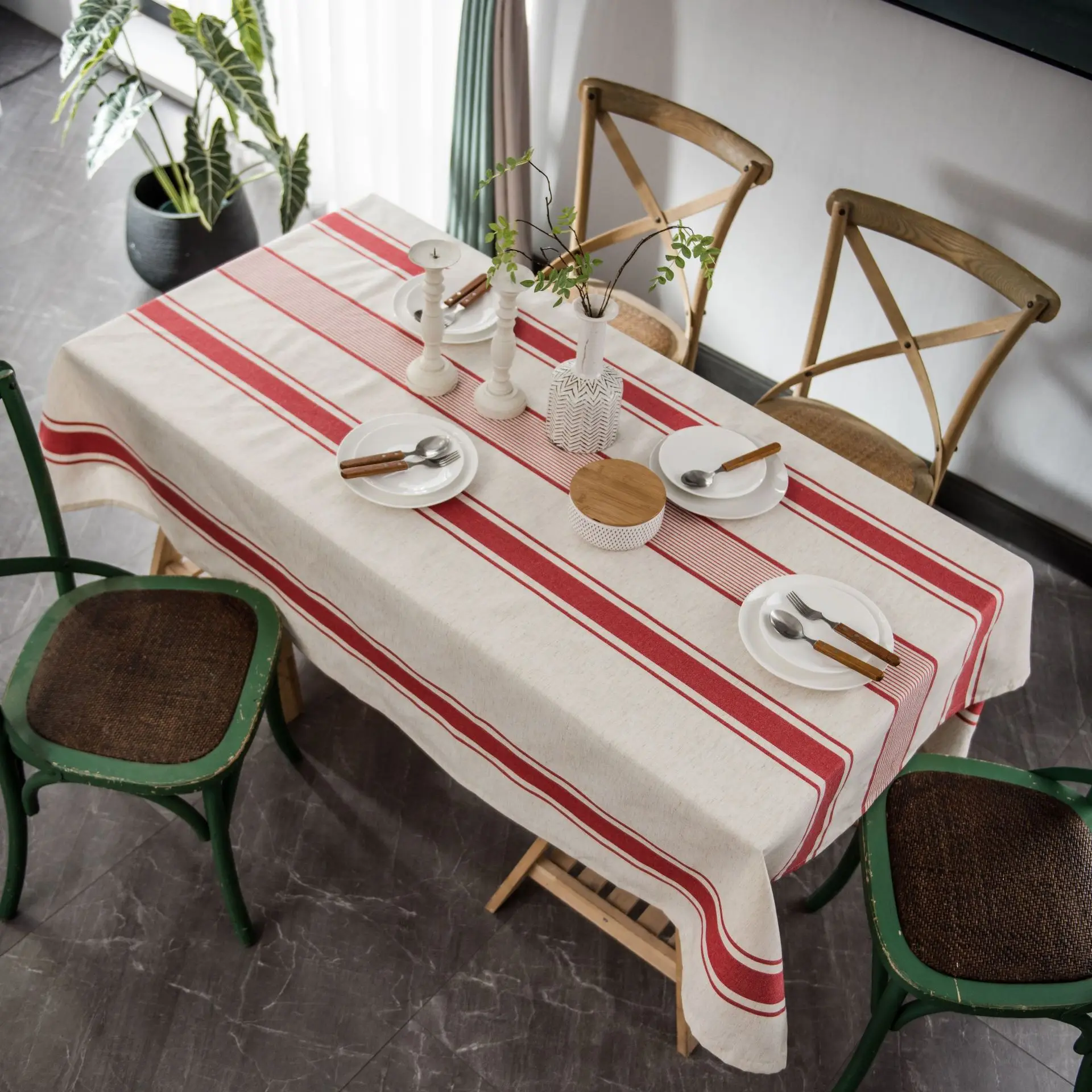 

Yarn-Dyed Striped Table Cloth Japanese Cotton Linen Coffee Rectangular Tablecloth Housewares coffee table for living room