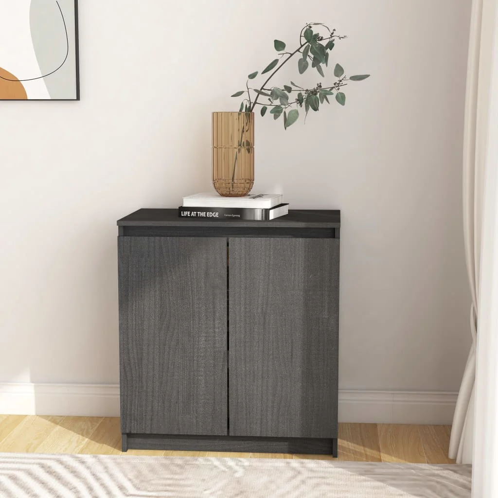 

Solid pine wood gray side cabinet 60x36x65 cm