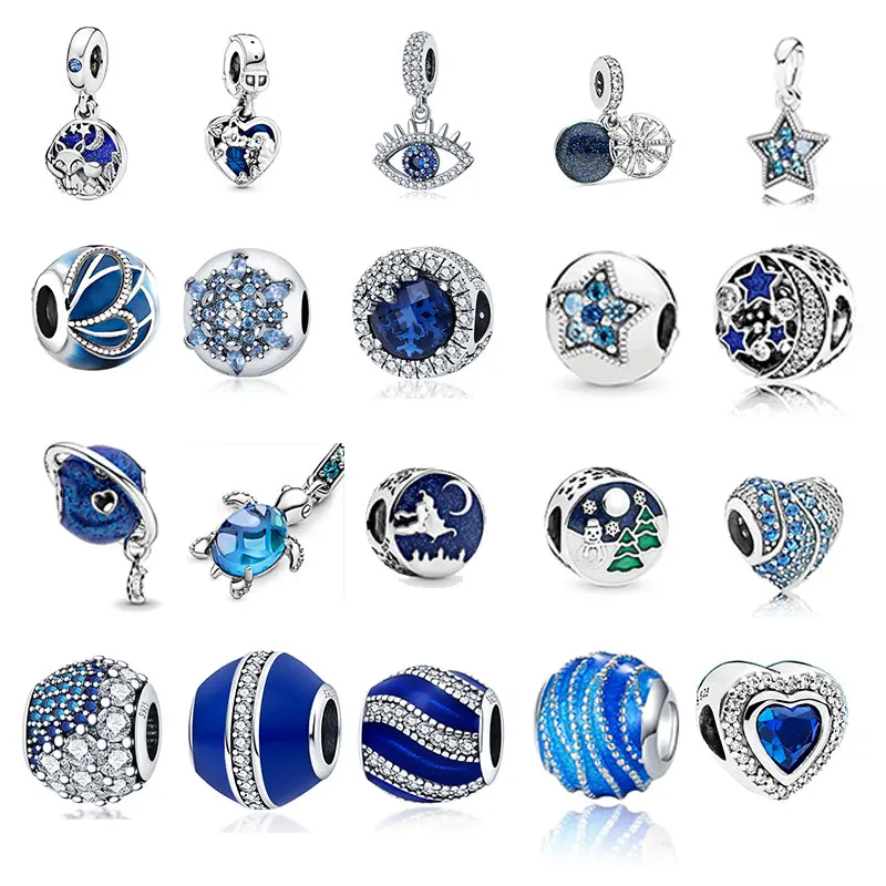 

Женский браслет Пандора 925 Pandora, синий браслет с цирконом в форме сердца, Подарочная бижутерия, 925