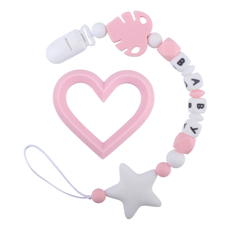 

Q1FE Cute Pacifier Clip Holder Teething Bead for Baby Girls Shower Gift for Boy and Girl Rope for Christmas Birthday Shower