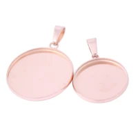 10pcs 20mm 25mm 30mm cabochon base settings stainless steel rose gold plated pendant trays diy blank necklace bezels with bails