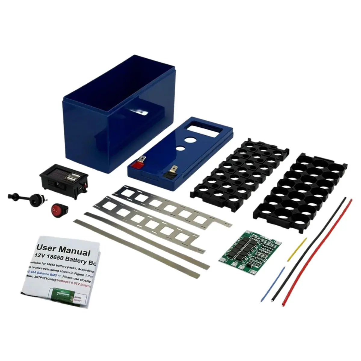 Фото Комплект для сборки аккумуляторного блока ABSY DIY 12V 3S7P 18650: Корпус 12В + держатель для 3x7 аккумуляторов 18650 + контроллер 3S 40A + дисплей напряжения + Power Bank с двумя USB-портами B №3