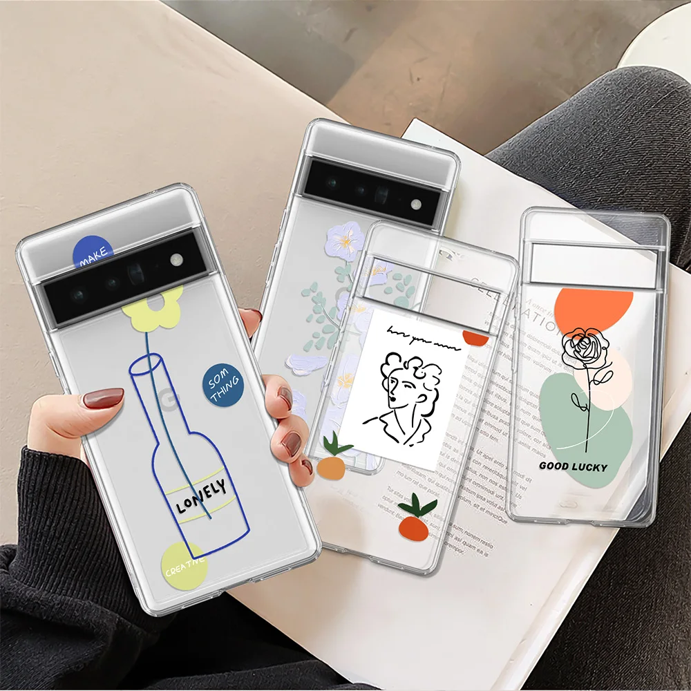 

Art Label Flower Phone Case for Google Pixel 6 6Pro 7 Pro 6a 2 3 3a 4 4a Transparent Soft TPU Fundas for Google 5 5a 5G XL