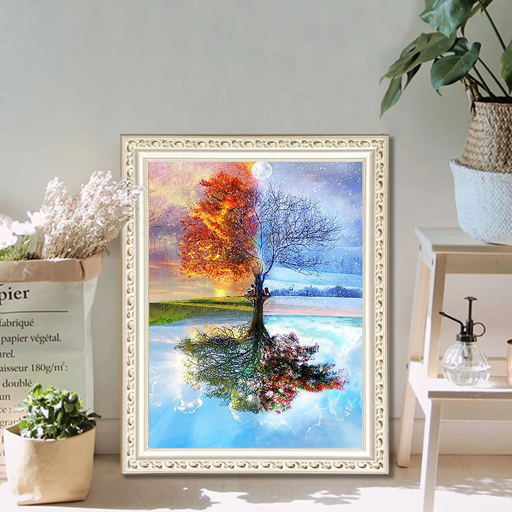 

Картина из страз «сделай сам», картина «сделай сам» в виде дерева, круглая, декорированная стразами, на весну, лето, осень, зиму, Подарочный д...