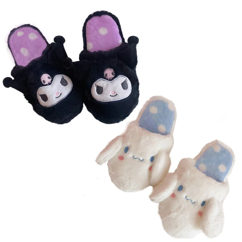 

2 Styles Kawaii Cinnamorol Kuromi Soft Cute Plush Slippers Cute Home Warm Slippers Non-Slip Indoor Dorm Anime Warm Slippers