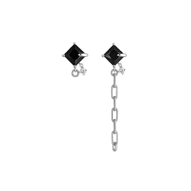 

Asymmetric Black Diamond Earrings Female Niche Special Design Sense Ins Style Personality Fashion Cool Wind Trend