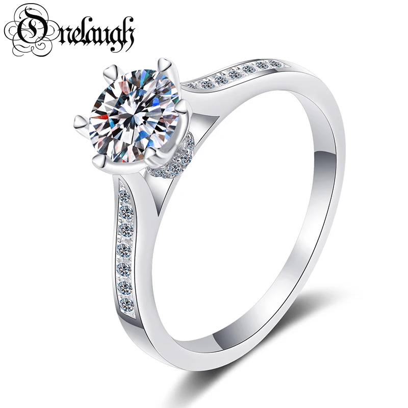 

Onelaugh Real 6 Heart Prong Moissanite Rings for Women Sterling Silver Side SONA Simulated Diamonds Engagement Band Promise Ring
