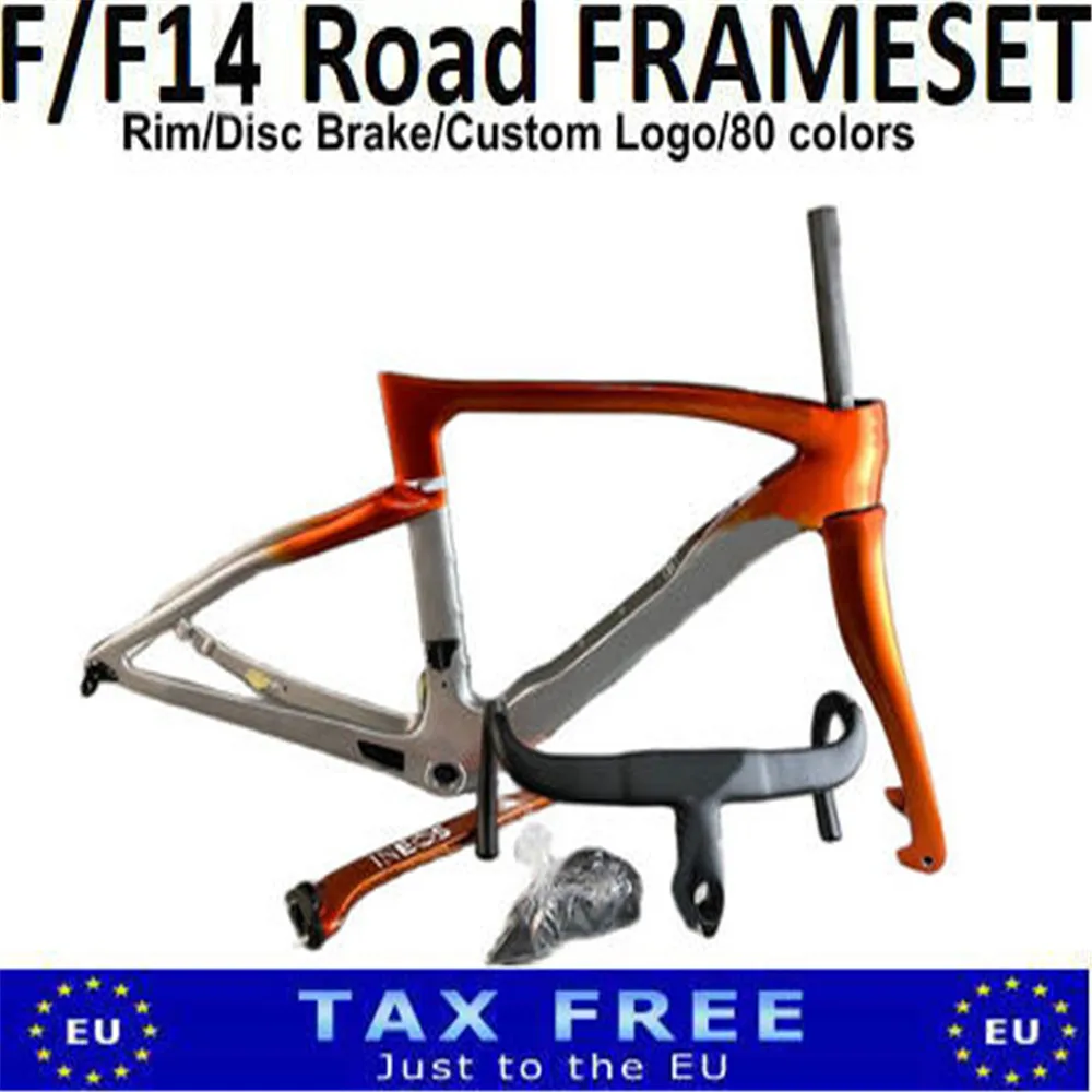 

T1100 F Frame F14 Road Carbon Bike Frame V Rim Disc Brake Orange Bicycle Frameset Handlebar Made In Taiwan Ship By DPD / XDB