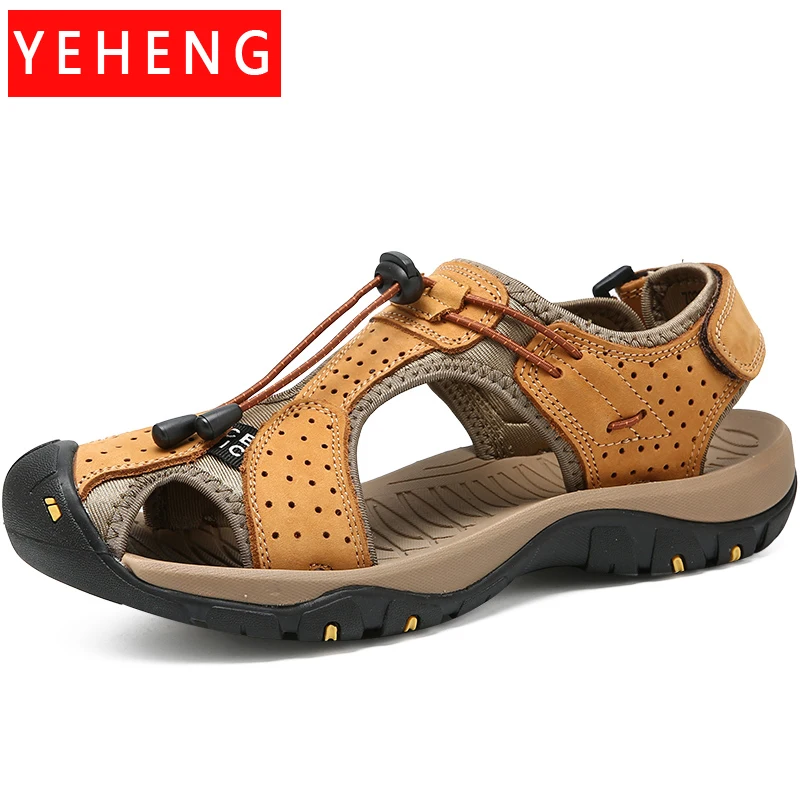 

Summer Men's New Handmade Sandals Leather Non-slip Breathable Roman Shoes Outdoor Sneakers Mountaineering Fishing Beach Shoes
