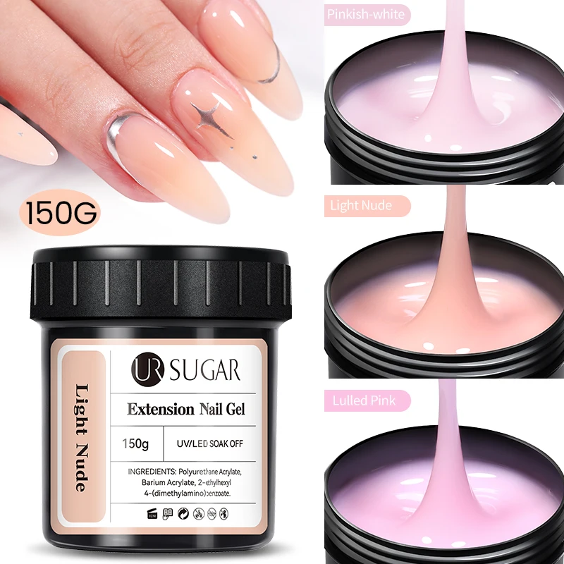 UR SUGAR 150 г Желейный гель для наращивания ногтей Молочно-белый телесный розовый