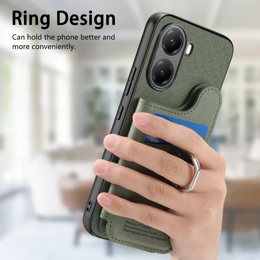 Фото Для Poco F7 M7 Pro 5G 2025 Роскошный кожаный чехол с кольцом для RFID-карты Задняя панель Xiaomi Poco X7 Pro Чехол Mi Poco F7 X 7 M 7 Cover №3