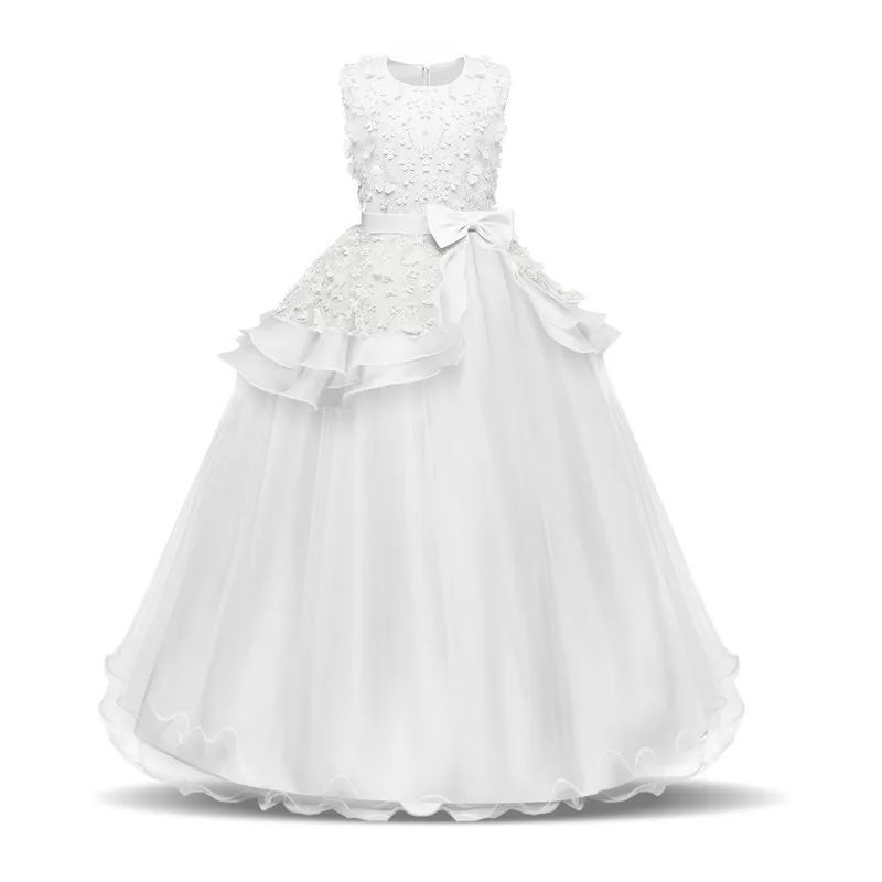 

Платья для подружек невесты для свадьбы, искусственное детское длинное платье с кружевом и цветочным рисунком для дня рождения, белое офици...