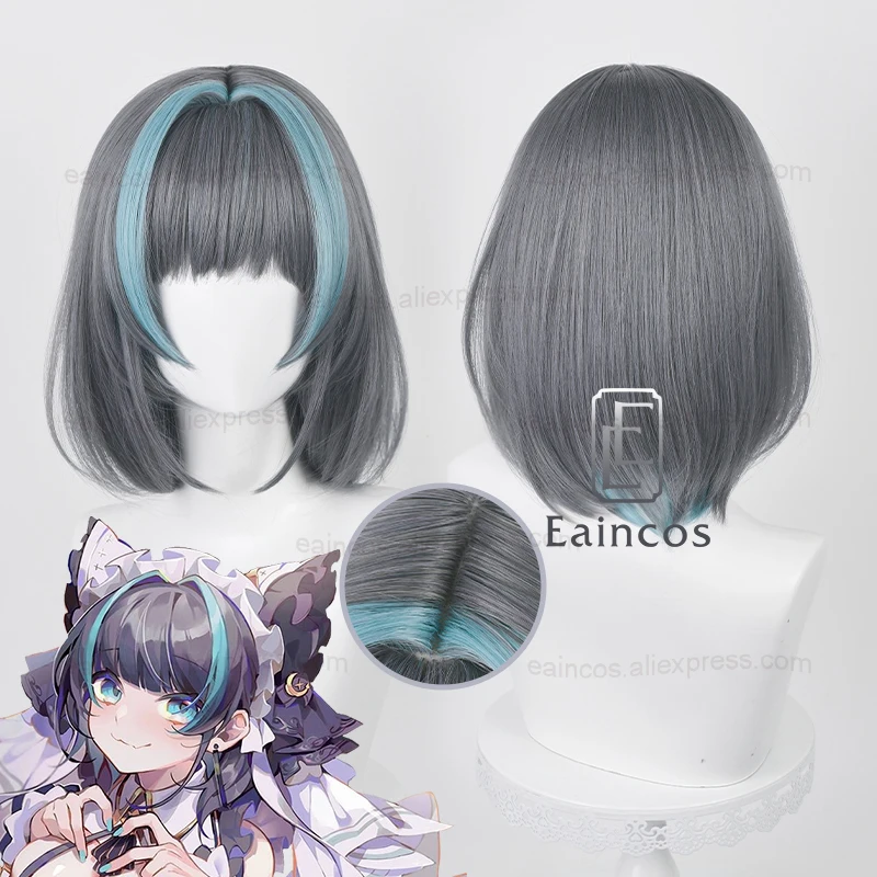 

Game Azur Lane HMS Cheshire Cosplay Wig 36cm Bobo Wig Blue Grey Mixed Color Wigs Heat Resistant Synthetic Hair