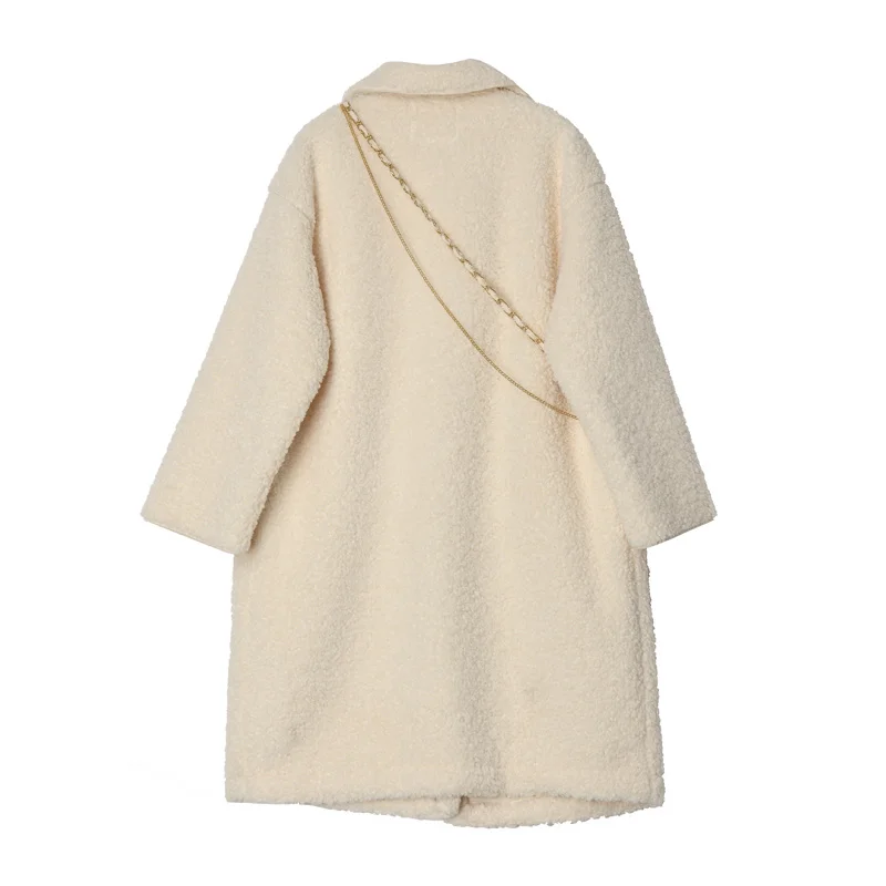 2023 ladies [Free bag] casual plush jacketpure color loose casual mid-length ladies double-breasted notch female jacket