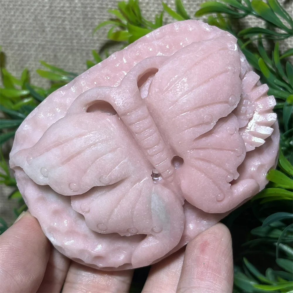 

Natural Crystal Pink Opal BUtterfly Specimen Insect Carving Beauty Minerals Reiki Healing Spiritual Stripe Home Decoration
