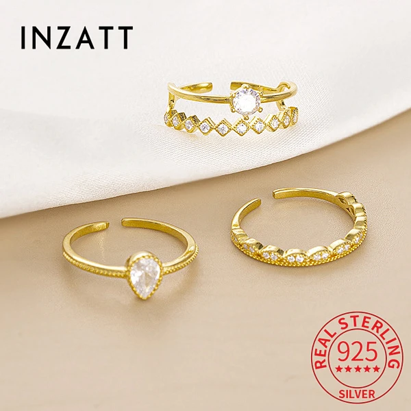 

INZATT Real 925 Sterling Silver Zircon Double Lace Crown Adjustable Ring For Women Cute Fine Jewelry Minimalist Accessories