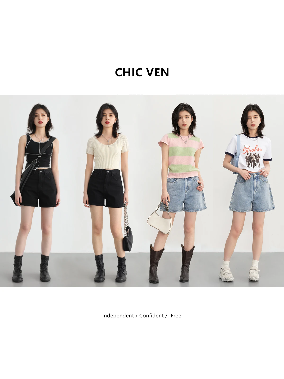 CHIC VEN Women's Shorts Korean Casual High Waisted Loose Pants A-line Blue Denim Jean Pants Short Trousers Female Summer 2023