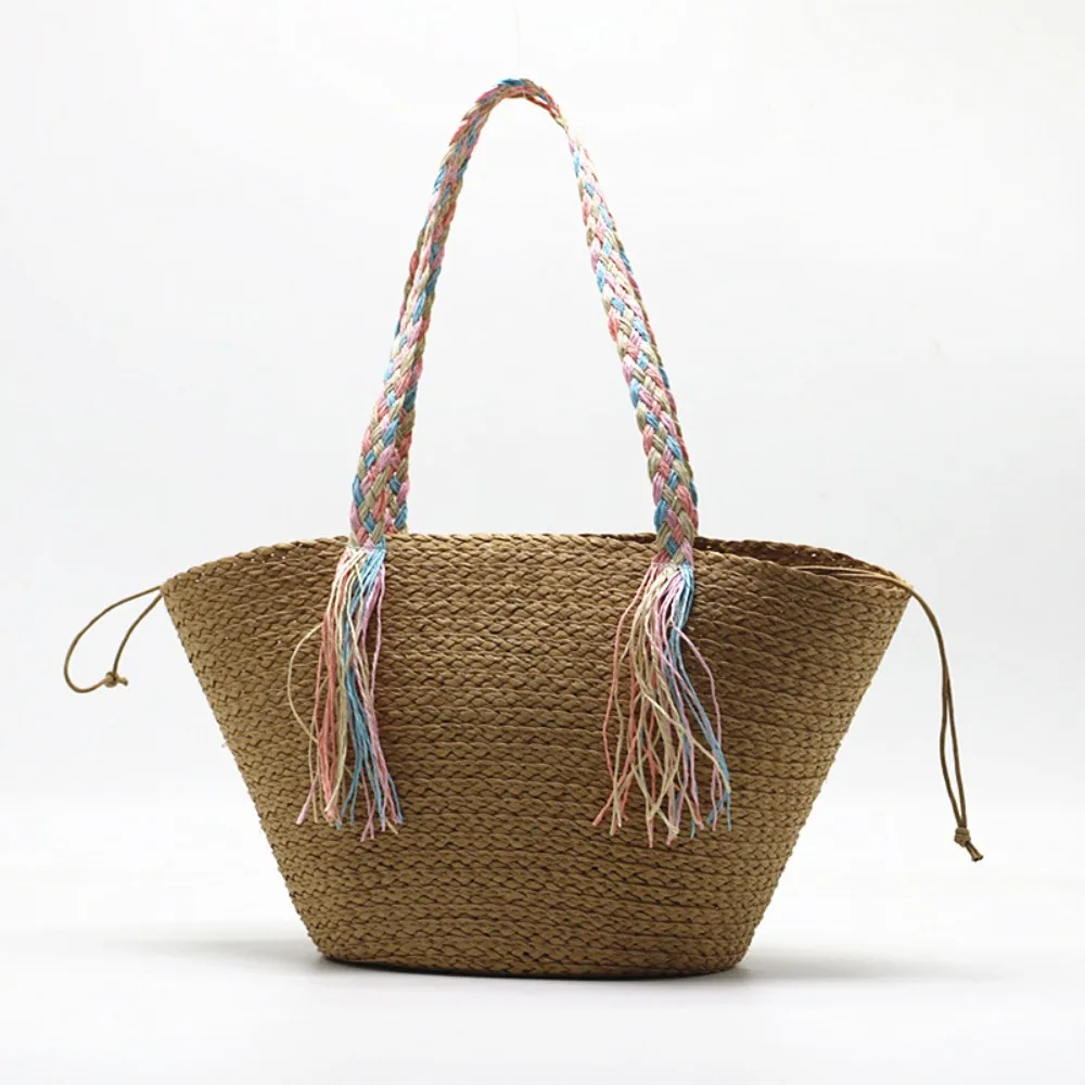

Khaki Straw Tote Bags Women Fashion Vintage Woven Strap Handbags Female Girls Casual Versatile Large Capacity Shoulder Bag