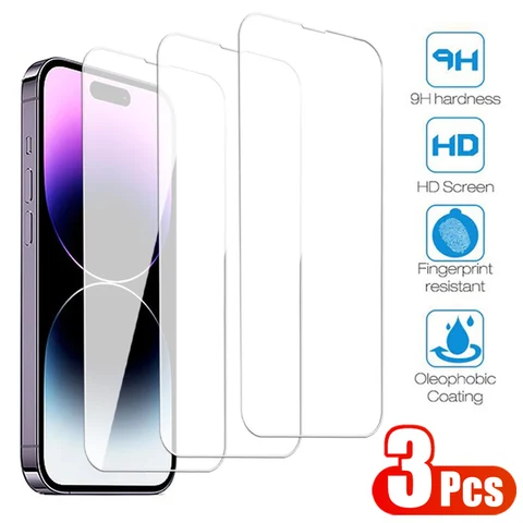 Защитное стекло, закаленное стекло для iPhone 14/12/11 Pro Max/X/XR/XS/13/12 mini/8/7/6/6S Plus/SE 2020, 3 шт.