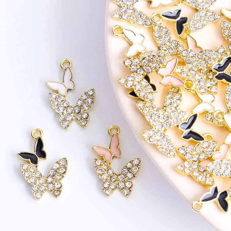

10Pcs 14*22Mm Diy Necklace Bracelet Earrings Hanging Beads Alloy Enamel Zircon Butterfly Luxury Jewelry Making Accessories Craft