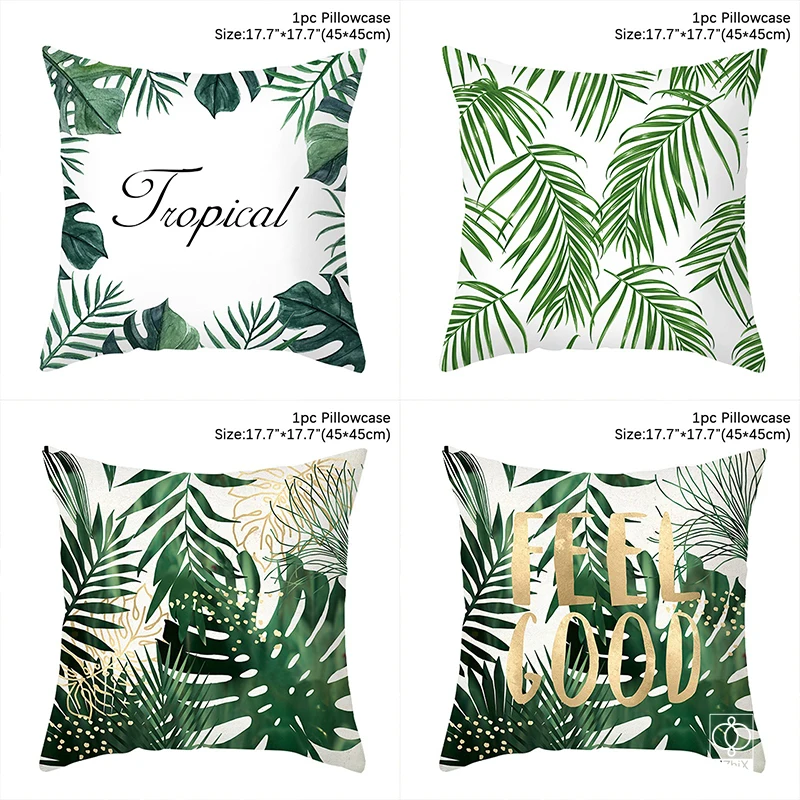 

45x45CM Green Palm Leaves Pillowcase Decor Decorative Pillows for Bed Sofa Cushion Cover Cushionhome Innovative Accessories