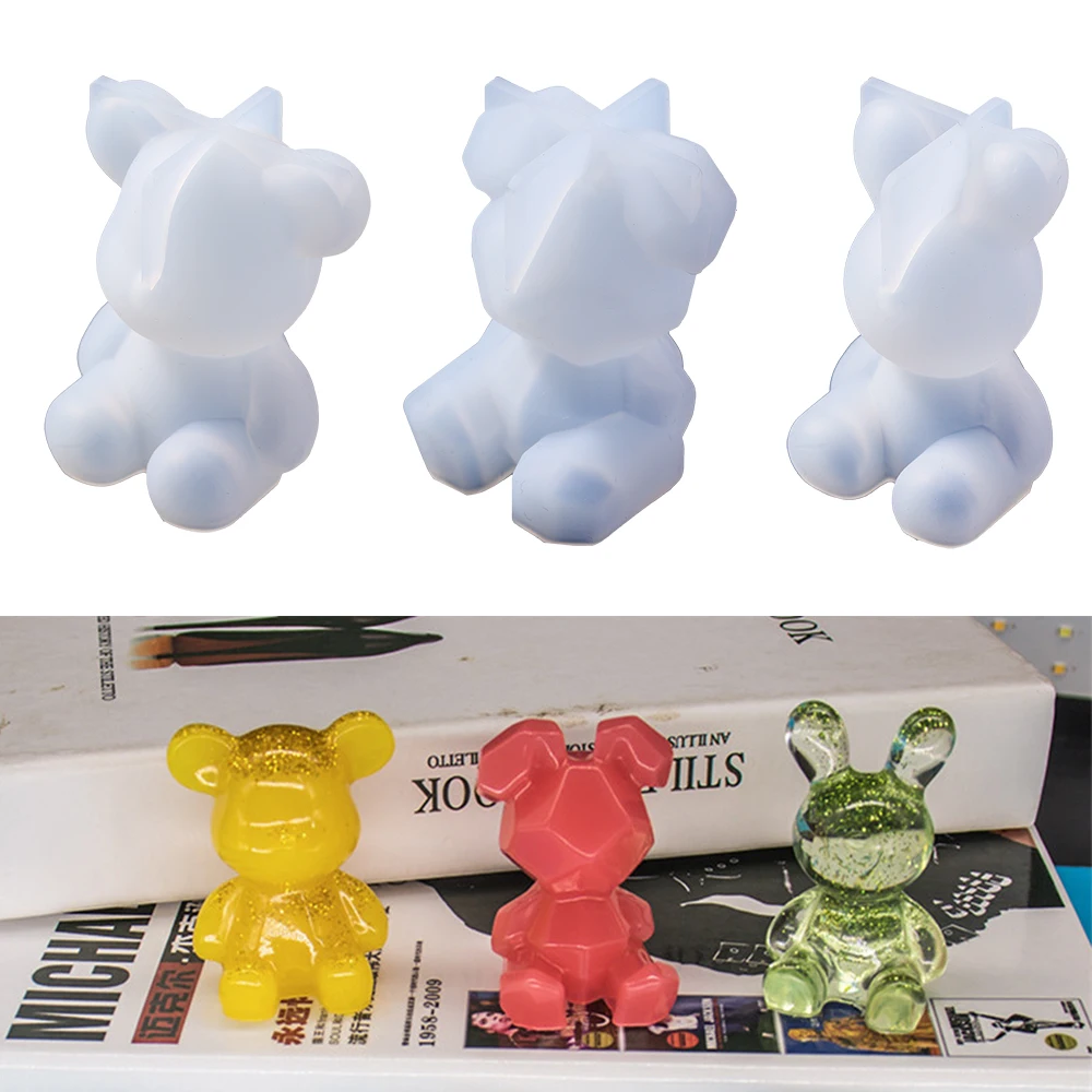

3D Bear Silicone Mold Faceted Rabbit Epoxy Resin Mould for DIY Keychain Pendant Epoxy Resin Crafts Bag Hanging Charms Decoration