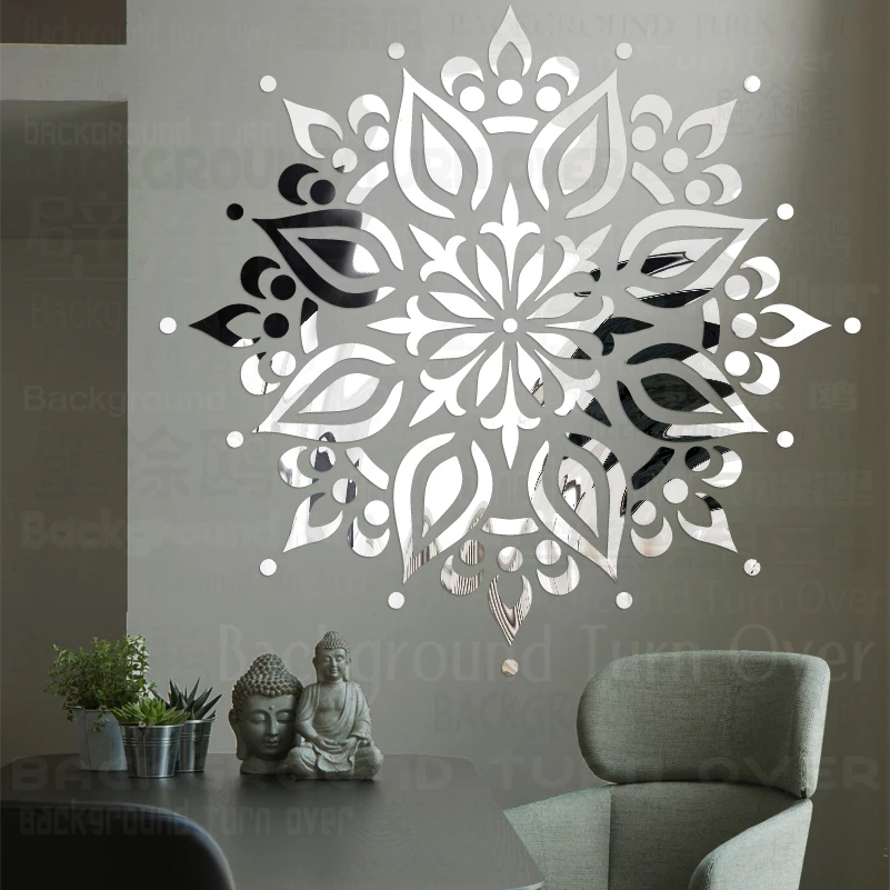 

90cm - 170cm Mirror Wall Sticker Undefined Door Sideboard Mandala Indian Arabic Islamic Huge Giant Round Flower Lotus O284