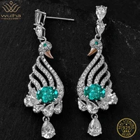wuiha real 925 sterling silver oval 4ct vvs paraiba tourmaline synthetic diamond swan drop earrings for women gift drop shipping