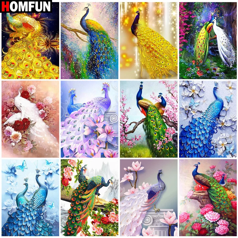 

Алмазная живопись HOMFUN, вышивка крестиком «животное, Павлин», полноразмерная, квадратная, круглая, для творчества, 5d