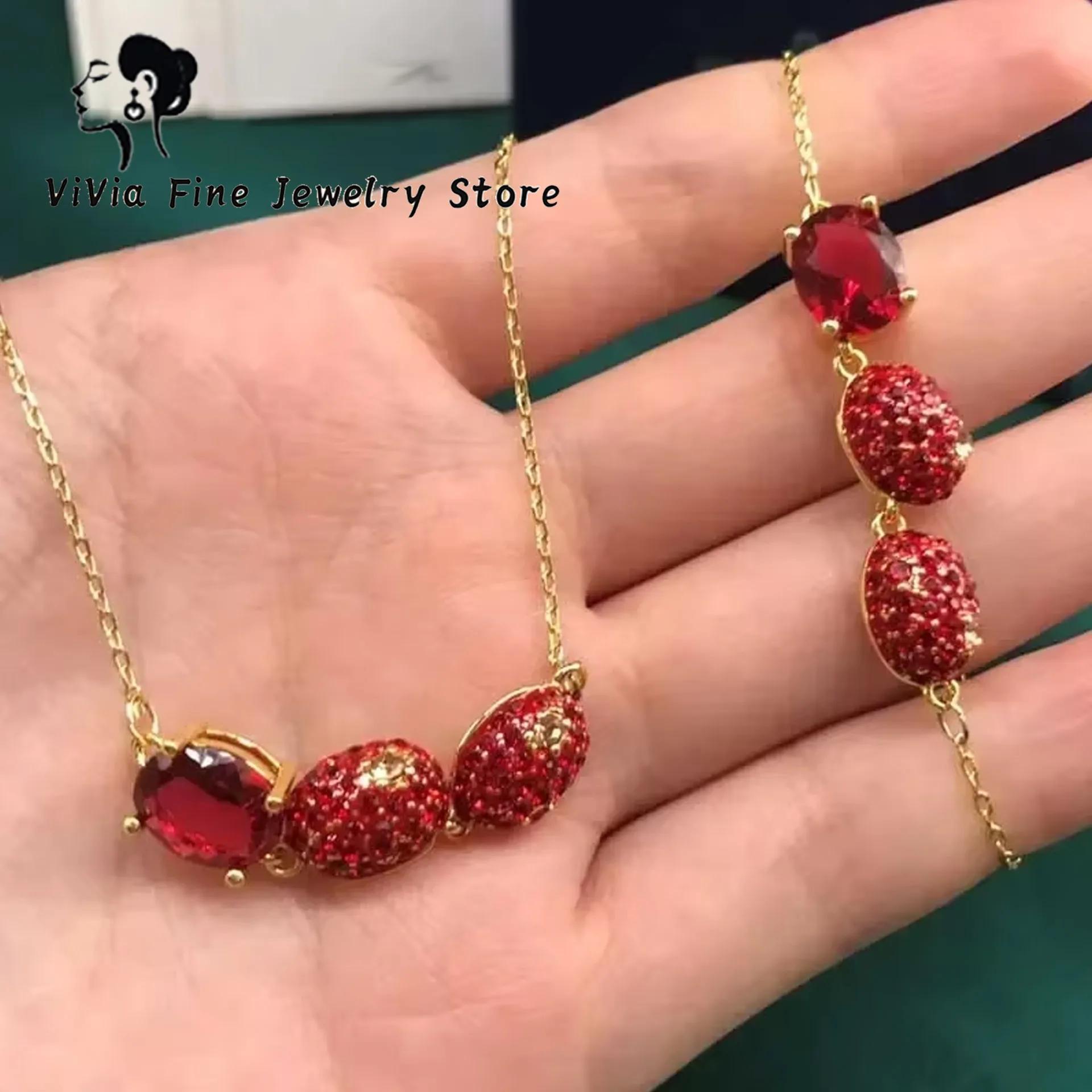 Оригинальное ожерелье с красными кристаллами комплект ювелирных украшений для