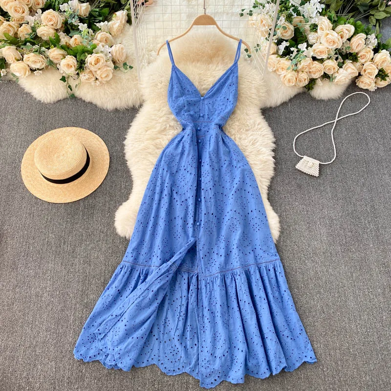 

Bohemian Dresses For Women 2022 Summer New Long Sexy Deep V-neck Breasted Slim Fit Slit Ruffled Multicolor Holiday Dress Woman
