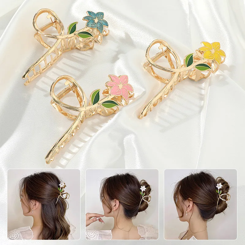 

New Elegant Lily Hair Clip Temperament Flower Hair Catch Korean Back Head Gripper Hair Shark Clip Girl Hair Accessoires