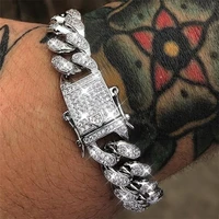 simple fashion bling diamond cuban bracelet instagram hip hop punk men bracelet luxury jewelry gift stainless steel bracelet