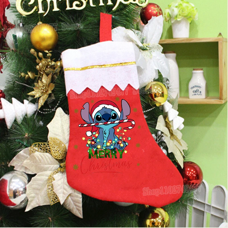 Christmas socks Disney stitch holiday party scene decoration pendant Xmas tree New Year atmosphere candy gift bag