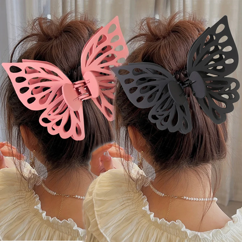 

3D Women Hollow Butterfly Hair Claw Clip Large Double Layer Frosted Hairpin Hair Clips Plastic Barrettes Girls Hair Accessories