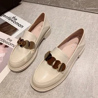 british metal disc loafers woman flats 2022 two ways soft leather shoes women chunky heels oxfords ladies shoes plus size 35 44